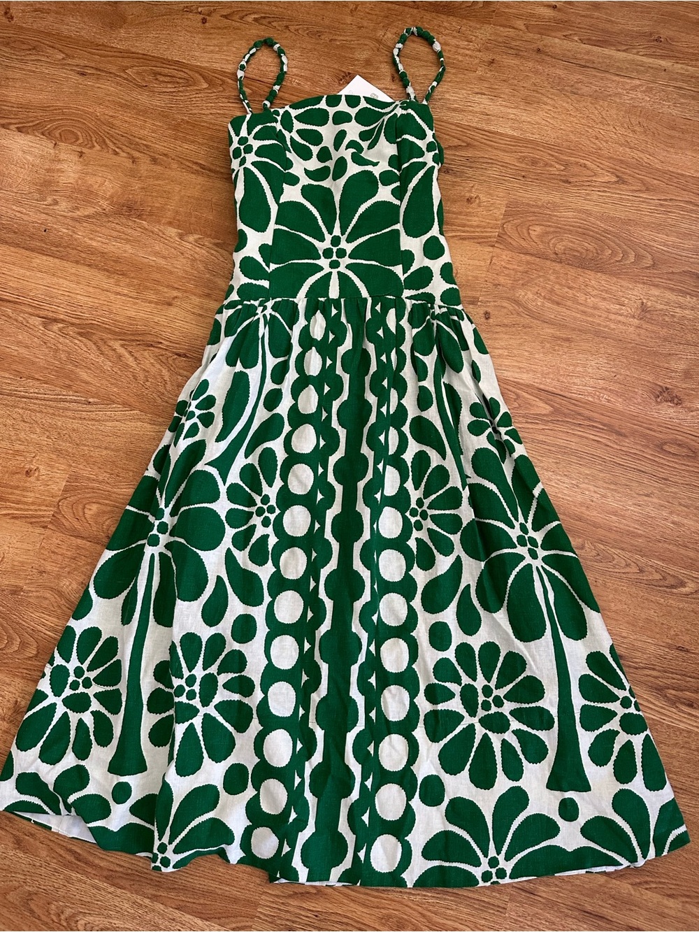 NWT Caroline Constas Green White Linen Blend Midi Dress S - Picture 3 of 15